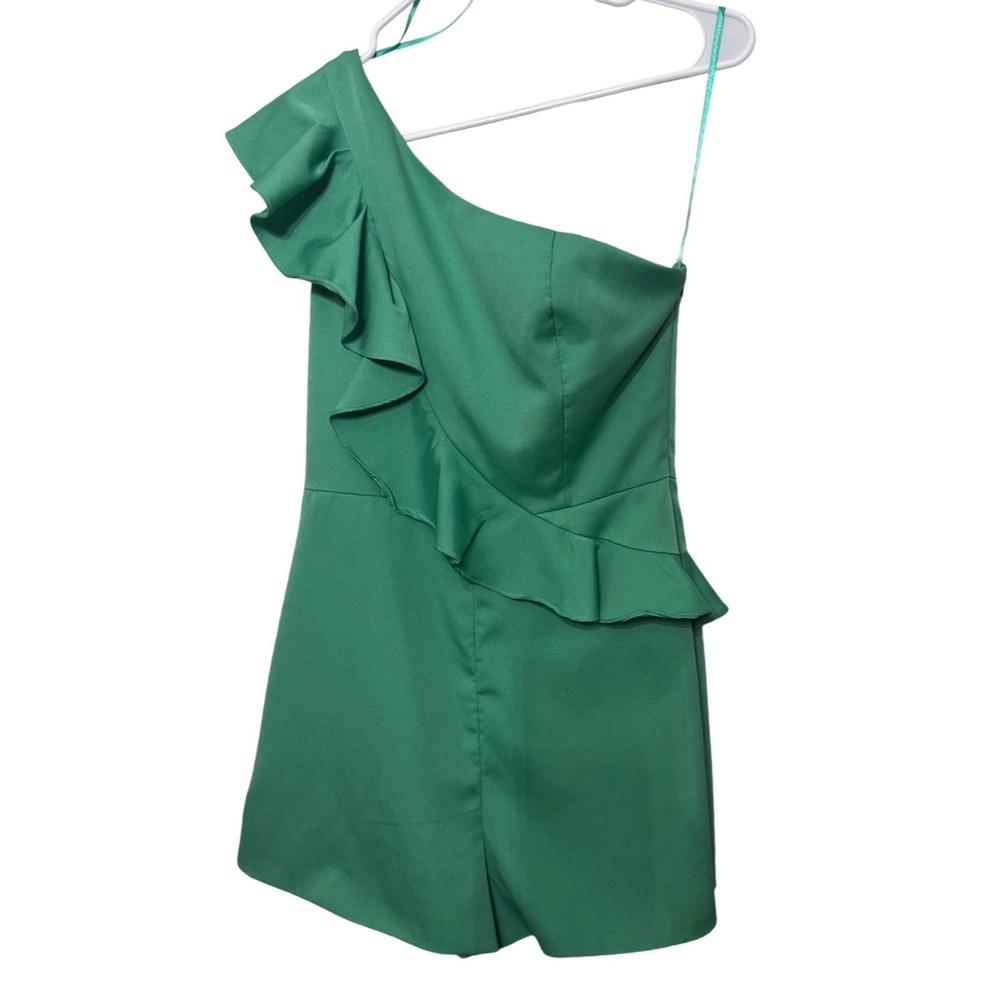 DO+BE Green One Shoulder Ruffle Romper Jumpsuit Style‎ GY1263 Size M